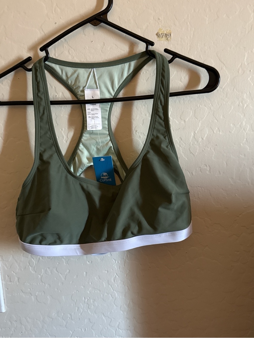Cupshe Olive Green Racerback Sports Bra with White Band